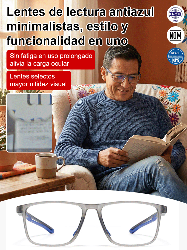 Gafas de presbicia transparentes y minimalistas con protección contra la luz azul