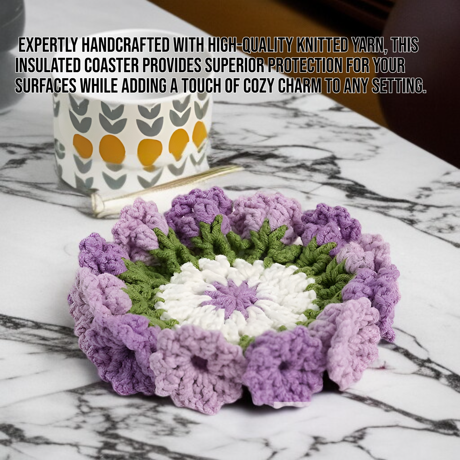 Handmade Knitted Insulated Coaster with Knitted Yarn