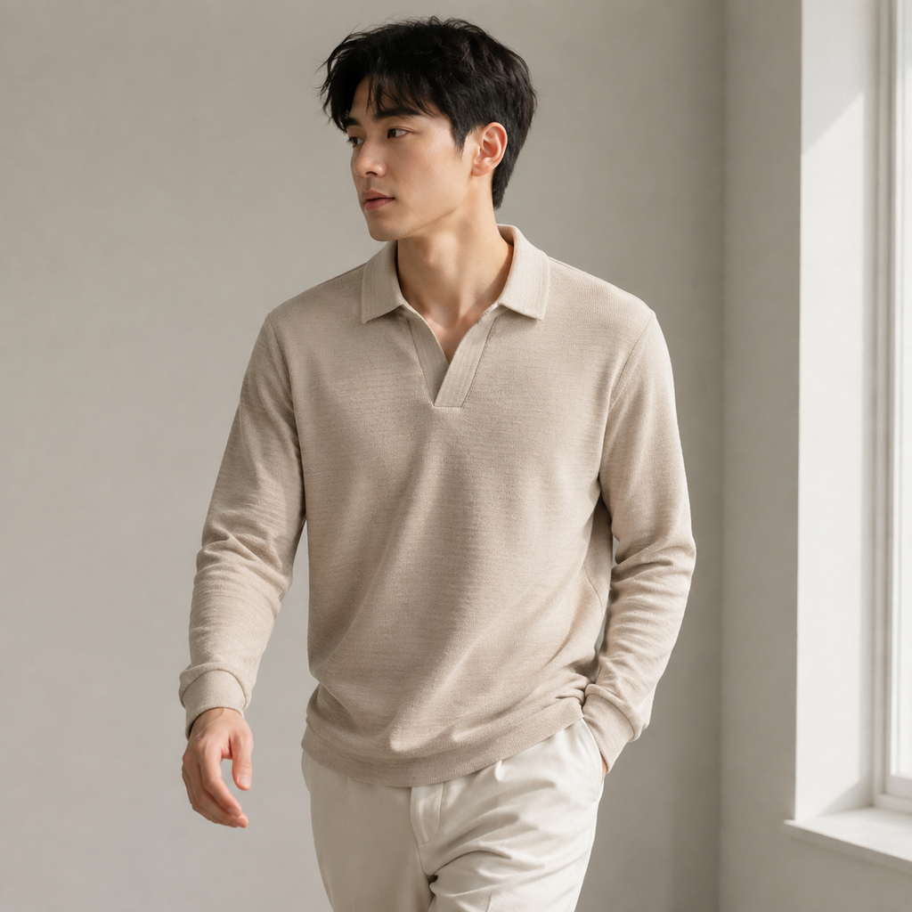 고급 면 자카드 갈매기 칼라 폴로셔츠