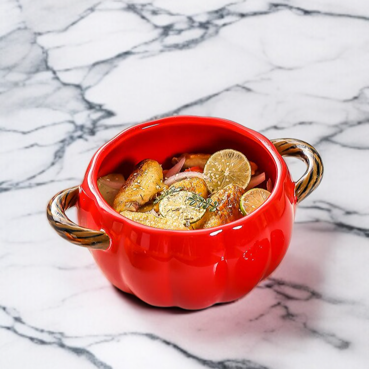 カボチャ型蓋付き陶磁器大湯碗の正面写真