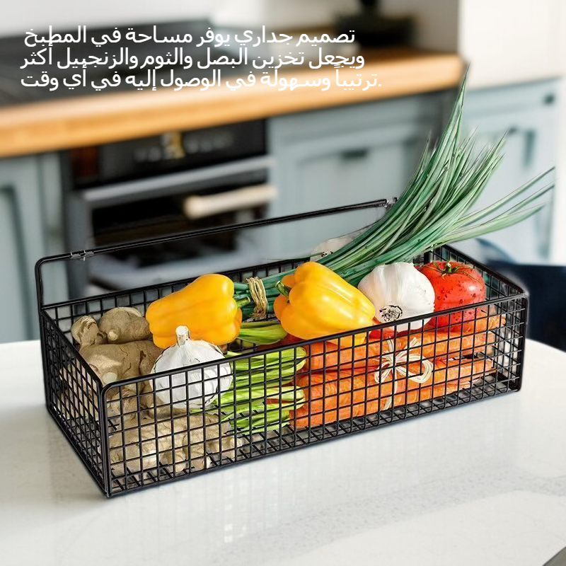 رف تخزين معلق للمطبخ للثوم والبصل والزنجبيل مع تصريف المياه