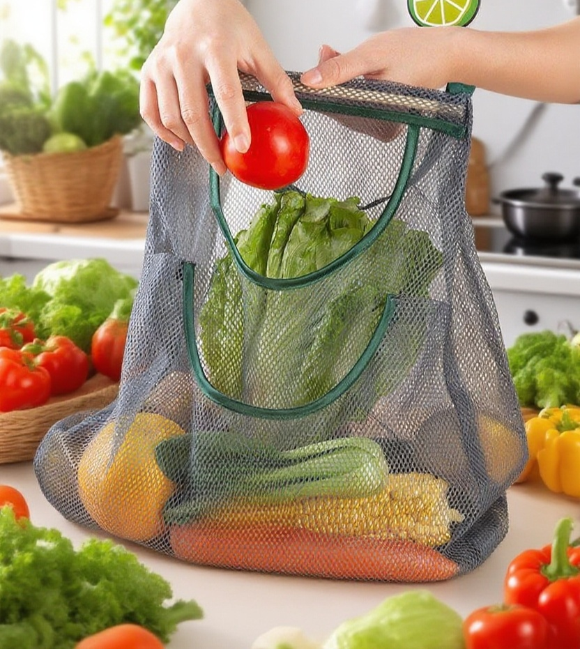 多功能壁掛式收納網兜適用於各種廚房小物