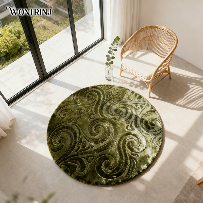 พรมกลมสไตล์ป่าสีเขียว