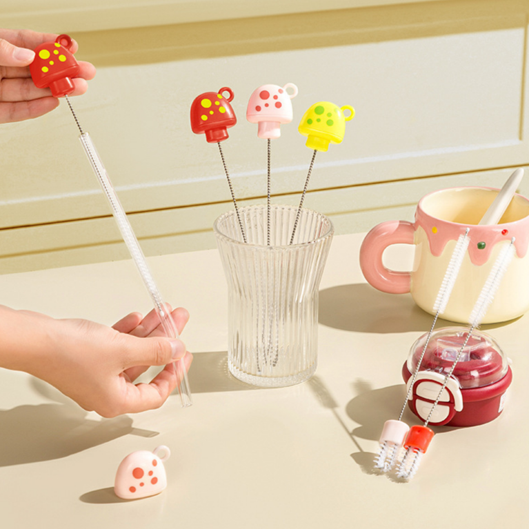 ストローブラシ 家庭用 きのこ型兼用掃除ブラシ コップ用四角ストローブラシ