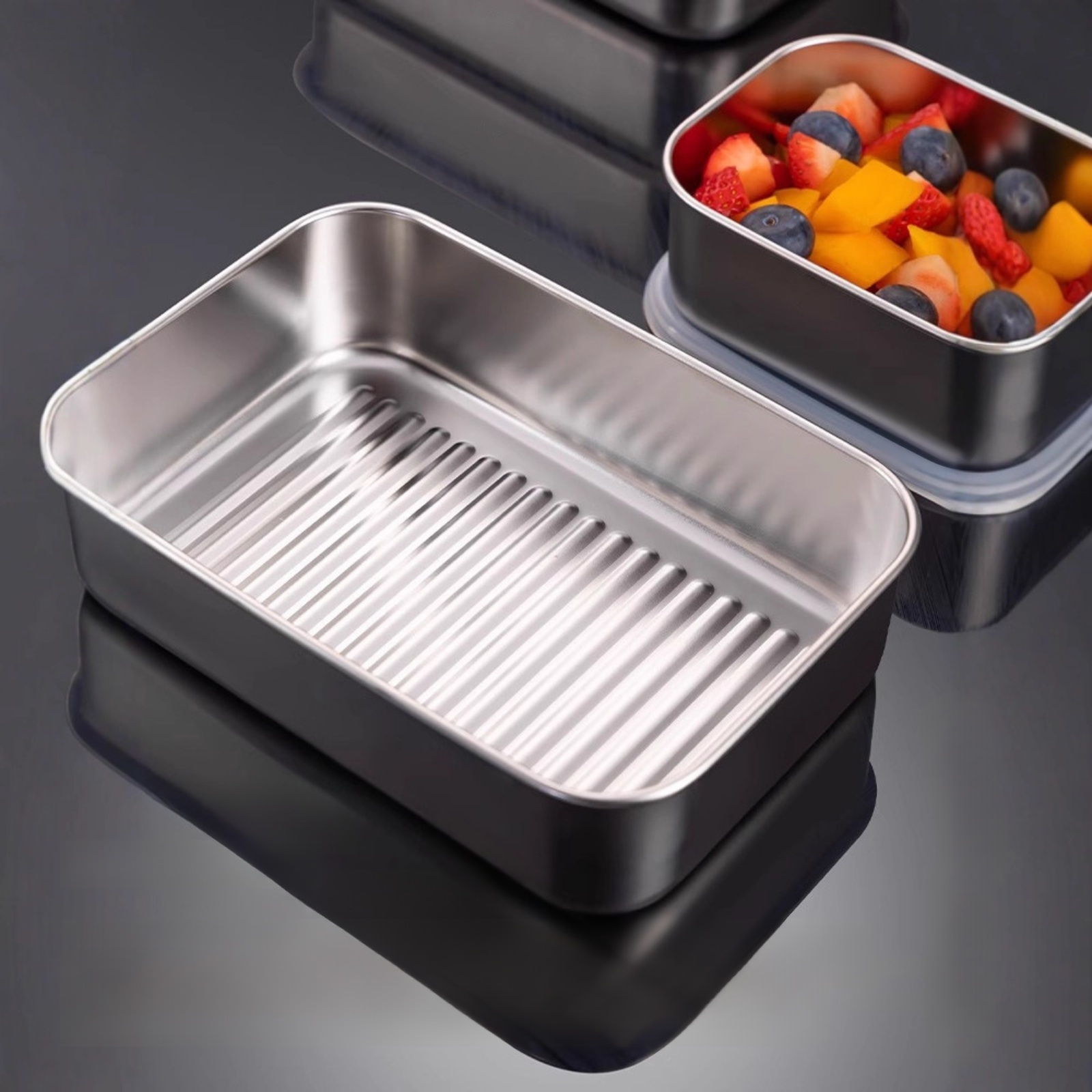 304 Edelstahl Mehrzweck-Tablett mit Trennwänden, geeignet zum Kochen und Servieren