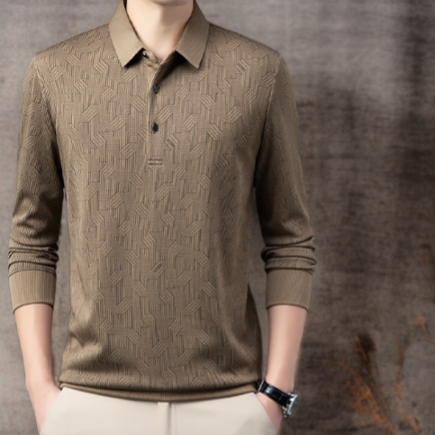 중년 남성 캐주얼 레깅스 긴팔 자카드 캐주얼 셔츠 실크 터틀넥 레깅스