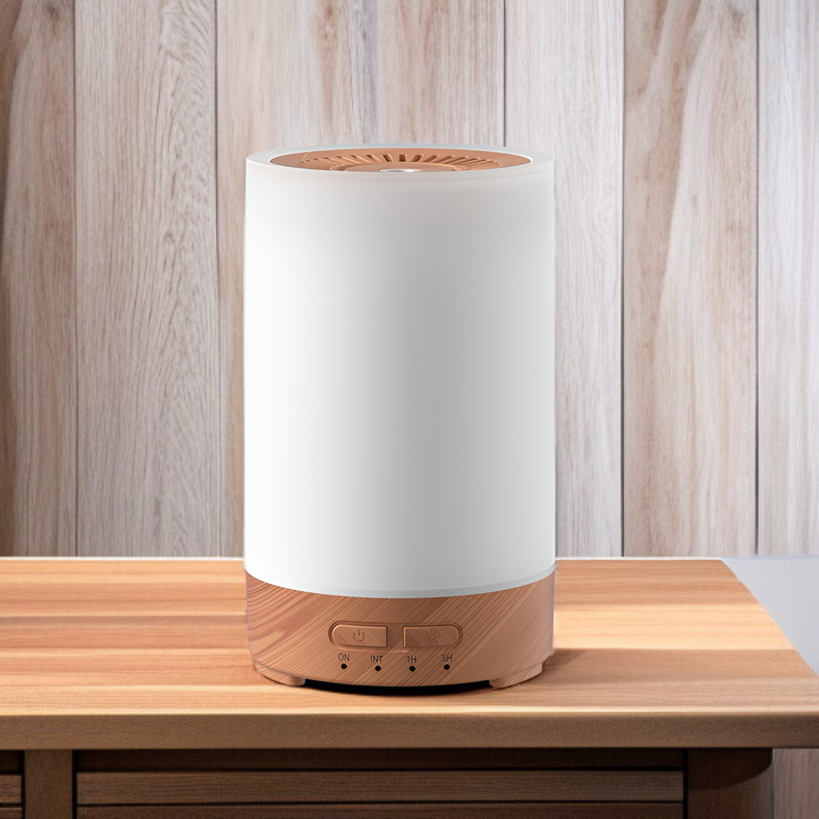 新しいナイトライト加湿器、家庭用USBアロマディフューザー、カラフルな木目調ディフューザー、ミニサイレントベッドルームアロマディフューザー