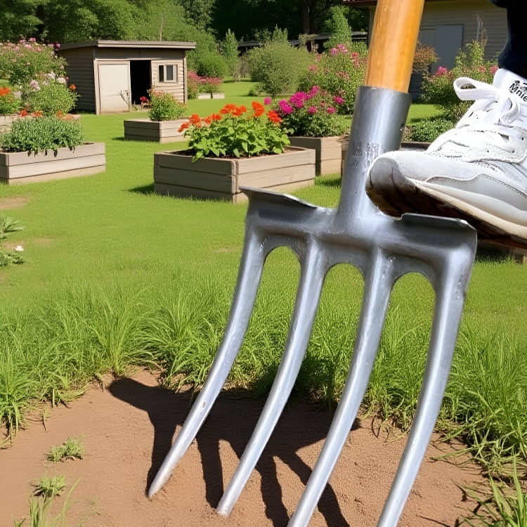 Jednoczęściowe widły ogrodowe z czterema zębami z manganu