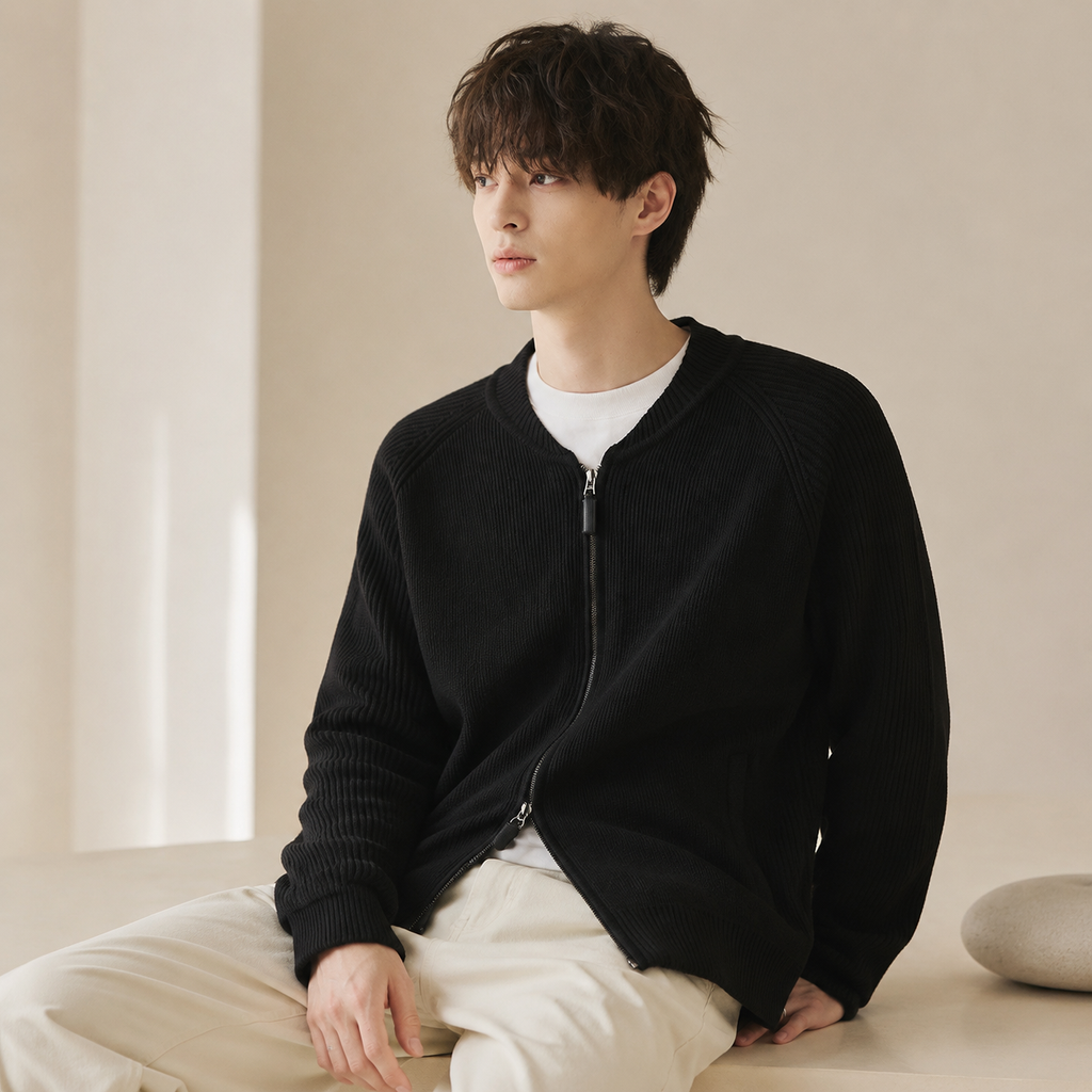 남성 솔리드 골지 니트 가디건