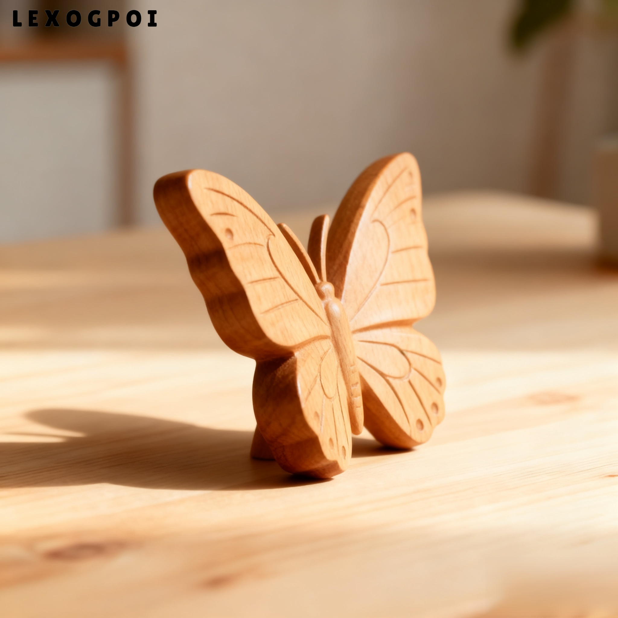 나무 소재의 나비 인테리어 장식 근접 사진