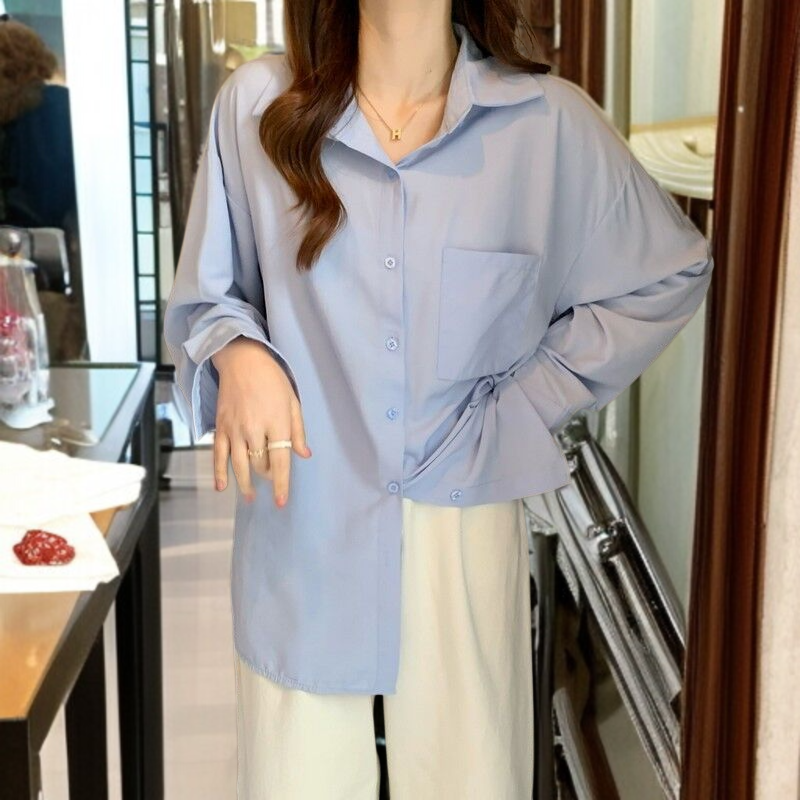 春レディース無地シャツインナーブラウスジャケット重ねシフォンシャツ
