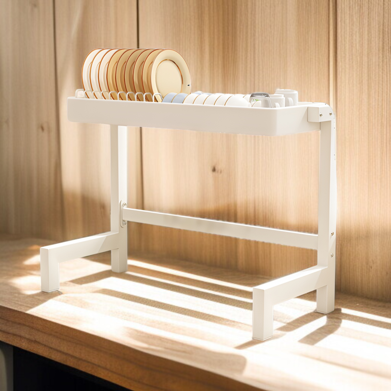 Odkapávač na nádobí na pracovní desku s držákem na hůlky