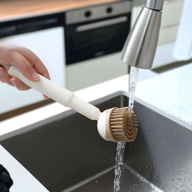 Cepillo de limpieza multiusos para ollas con mango largo, no daña la superficie