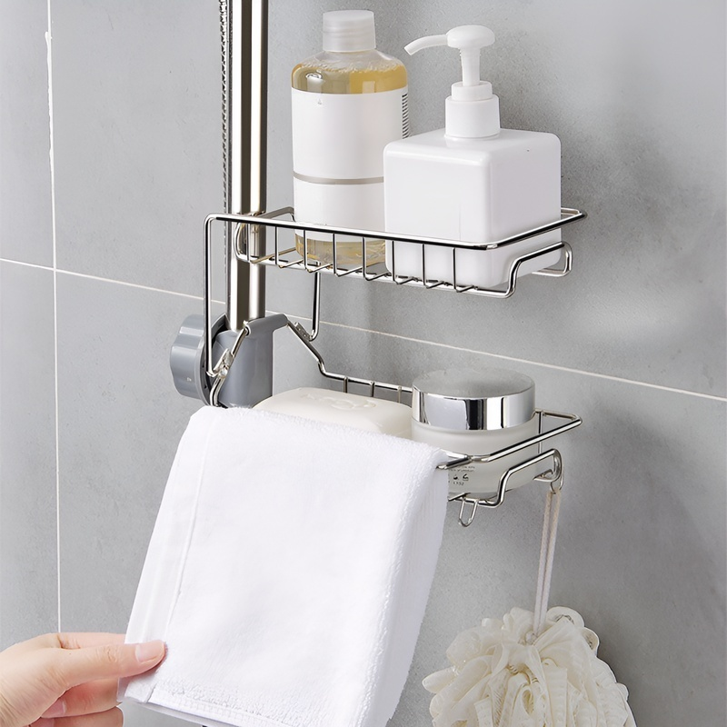 Organizador de fregadero de cocina, estante de drenaje de acero inoxidable para grifo