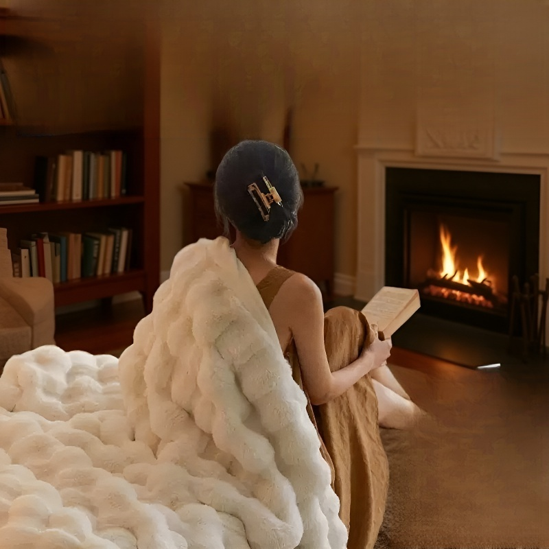 بطانية مزدوجة الوجه سميكة من فرو الأرانب