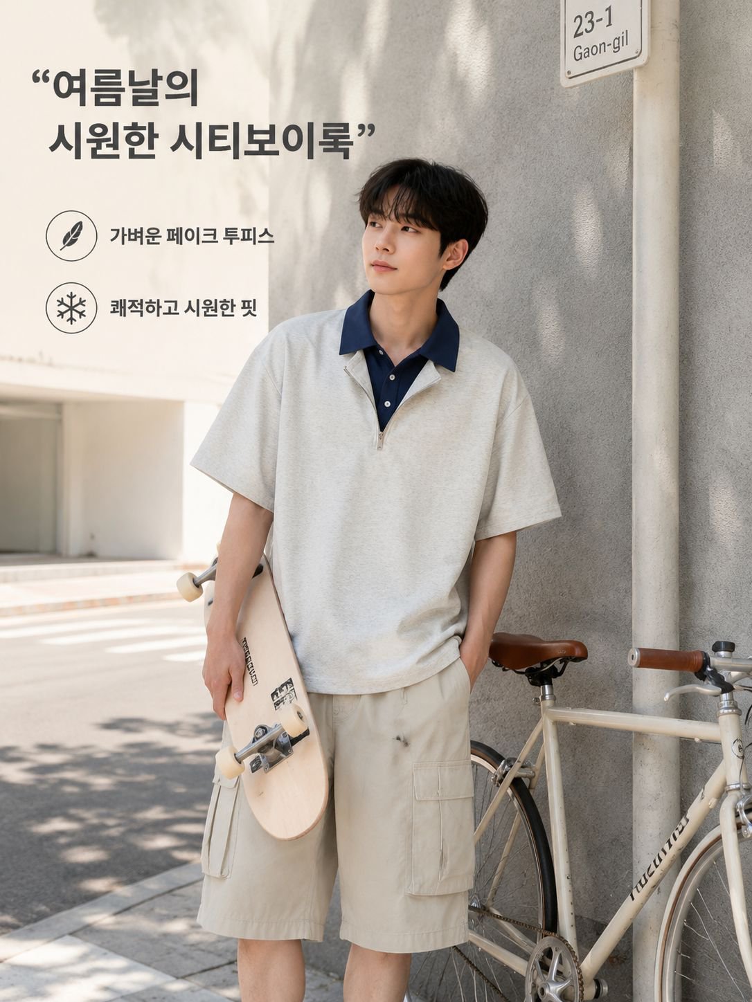남성용 레이어드 스타일 반팔 폴로셔츠