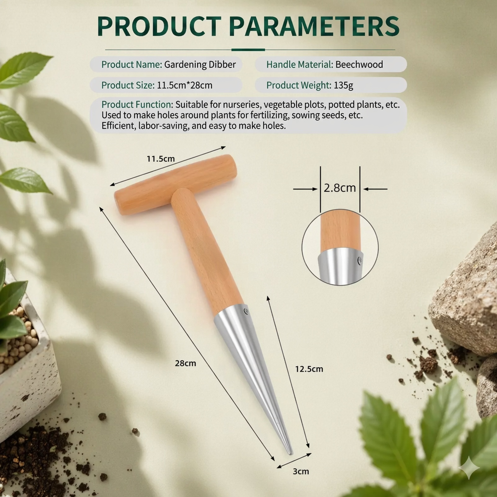 Efficient garden tool for planting seedlings