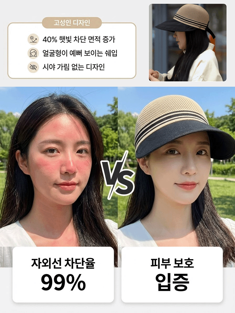 [기미 완벽차단/얼굴소멸] 마스크 귀통증 1초 해결! -3도 냉감 마약 왕챙모자 (1+2 미친특가)