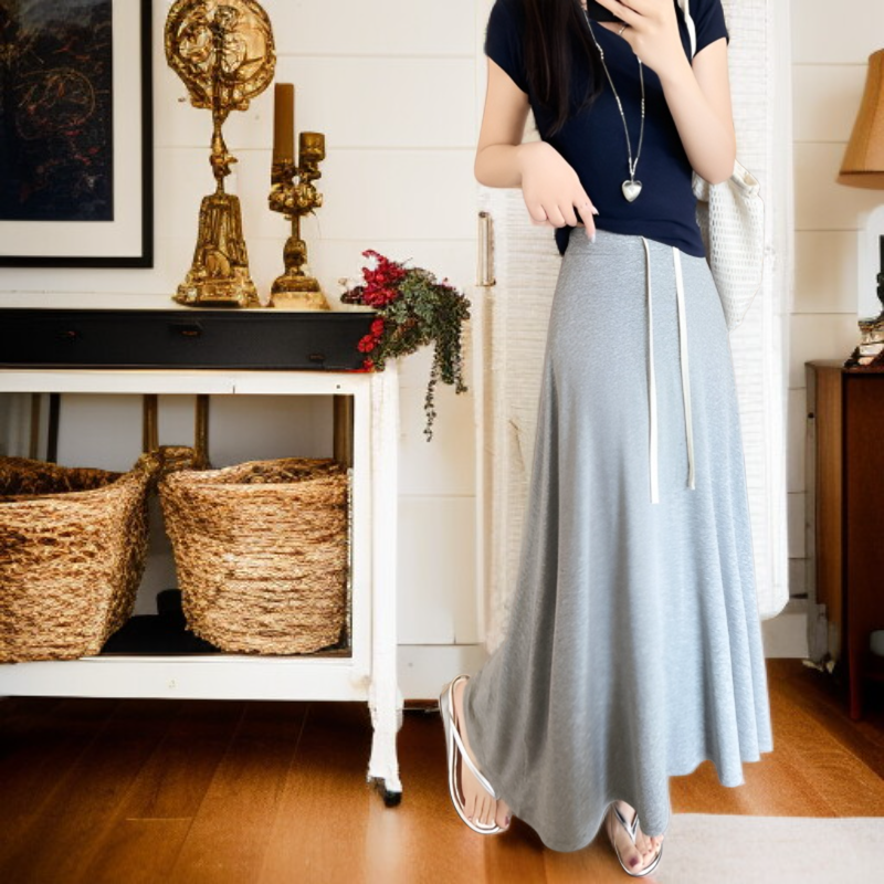 春夏のマーメイドミディスカート レディース高ウエストAラインロングスカート、垂れ感でスリム効果・ヒップカバー、家でも外でも万能