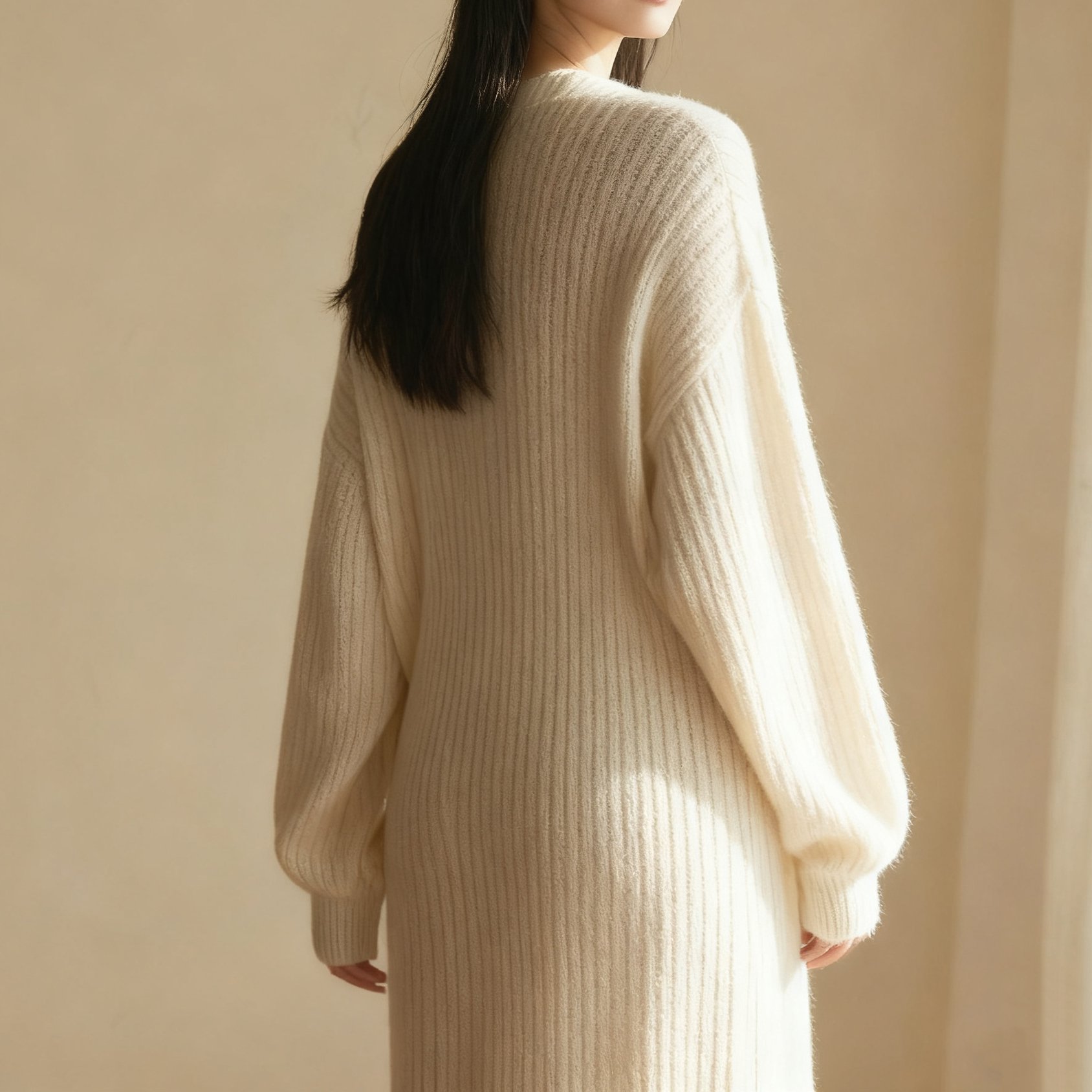 여성용 깊은 브이넥 니트 원피스