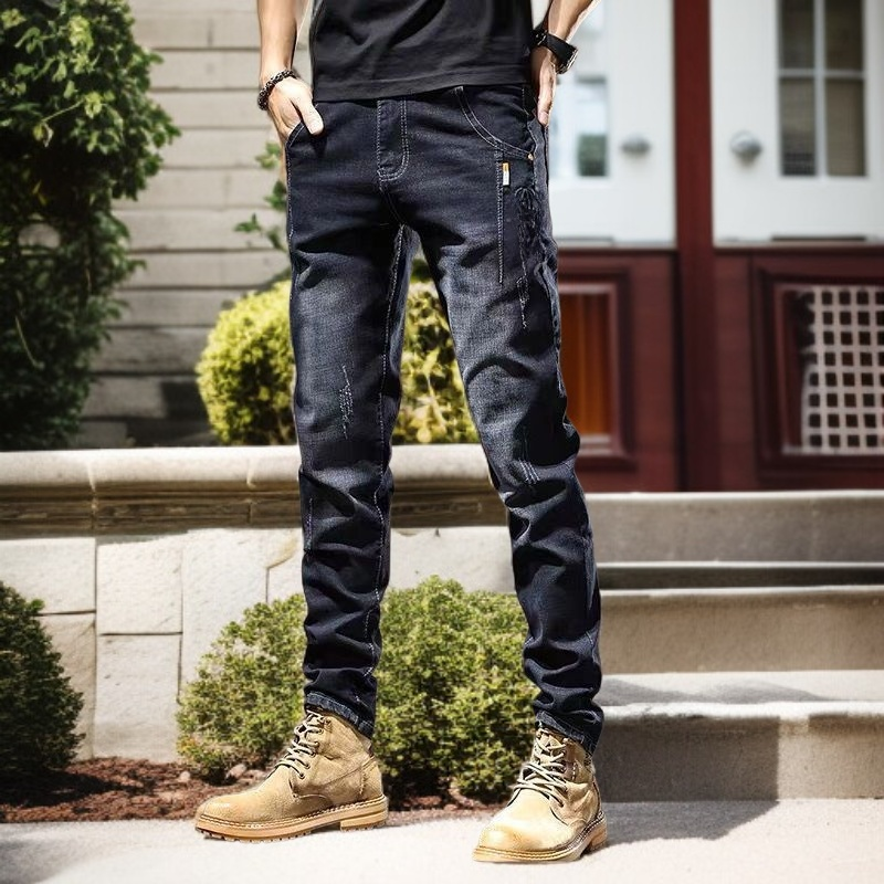 남자 슬림 작은 발바지 춘추 스판 청바지 남자 스판 작은 발바지 춘추 캐주얼 바지