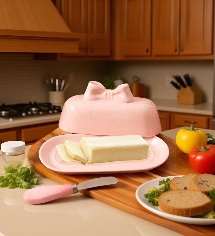 식탁 위에 놓인 귀여운 버터 접시