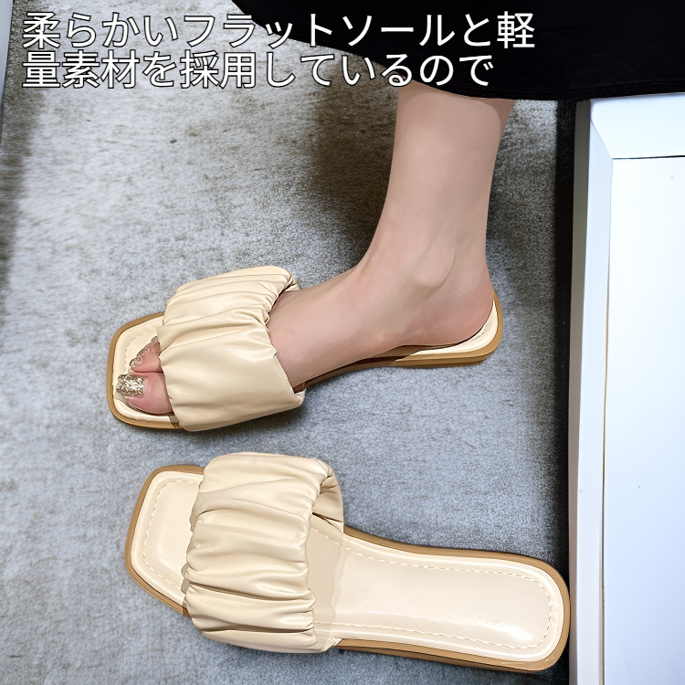 おしゃれスクエアトゥフラットビーチサンダル・レディース・夏用スリッパ