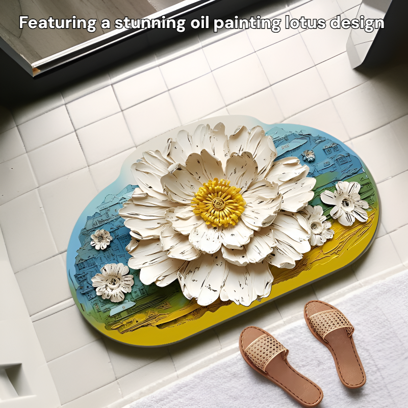 Bathroom Diatomite Absorbent Non-slip Door Mat Home Entrance Oil Painting Lotus Mat