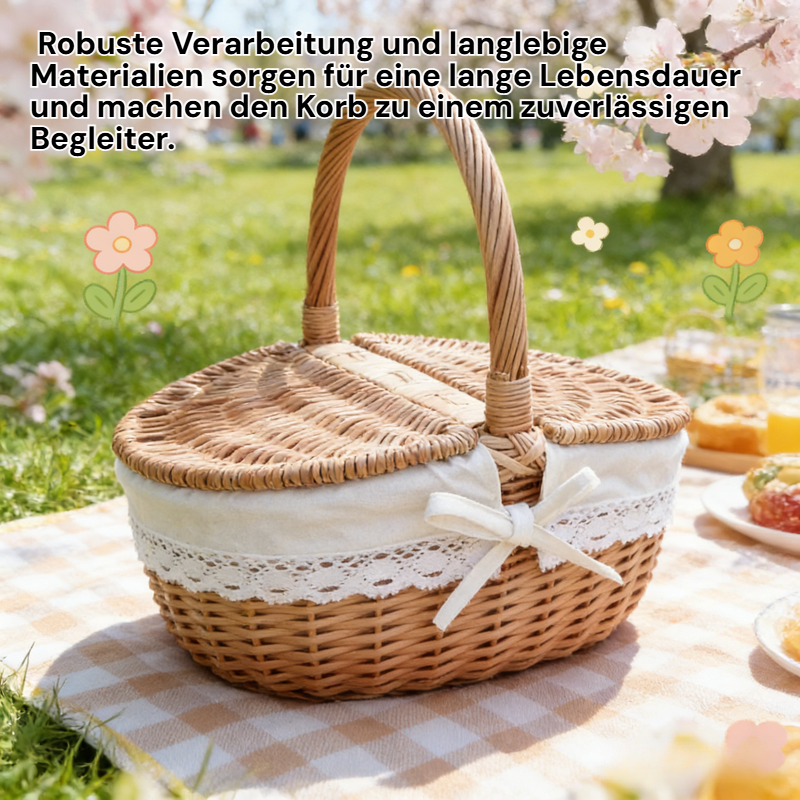 Landhaus-Rattan-Korb mit Deckel, Aufbewahrungskorb, Picknickkorb