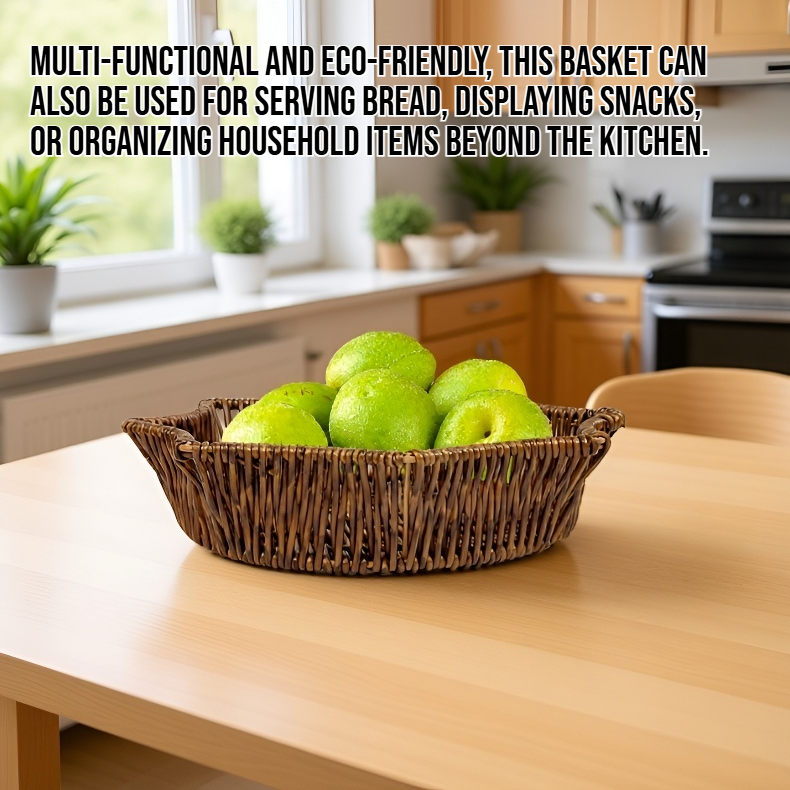 Handwoven rattan basket filled with fruits