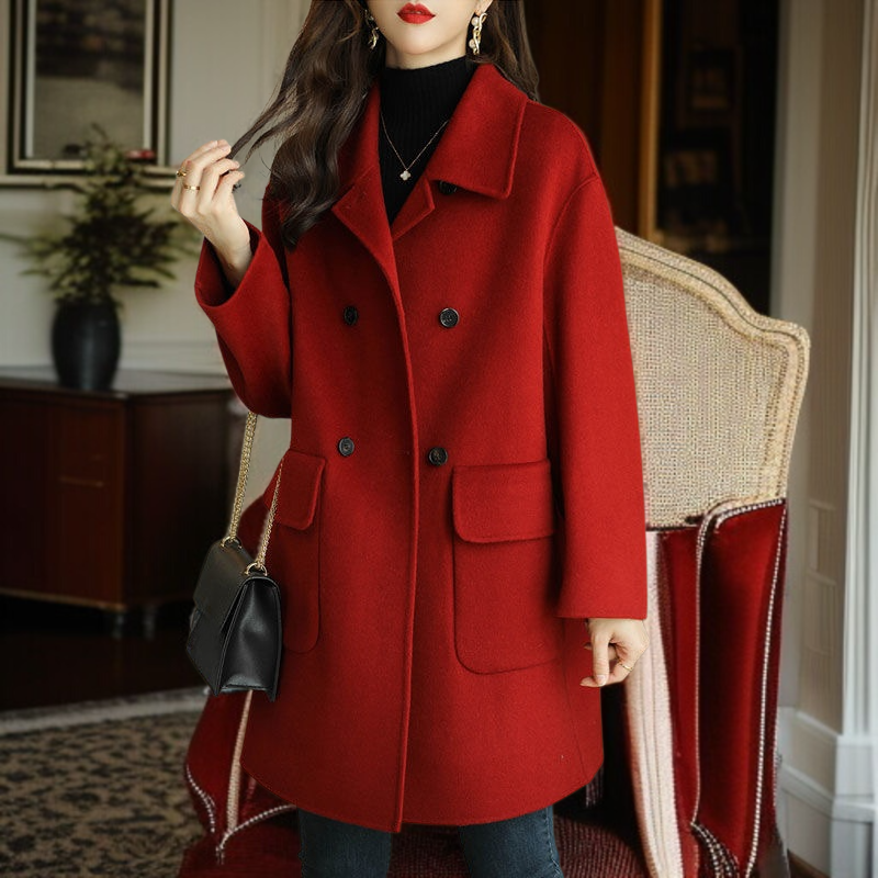 レディース厚手スリムツイードジャケット ミドル丈アップグレード・コットン・ツイード・コート