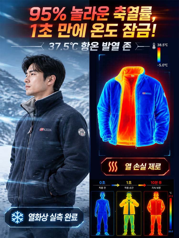 노르웨이 수출 프리미엄 양면 플리스 보온 집업 자켓