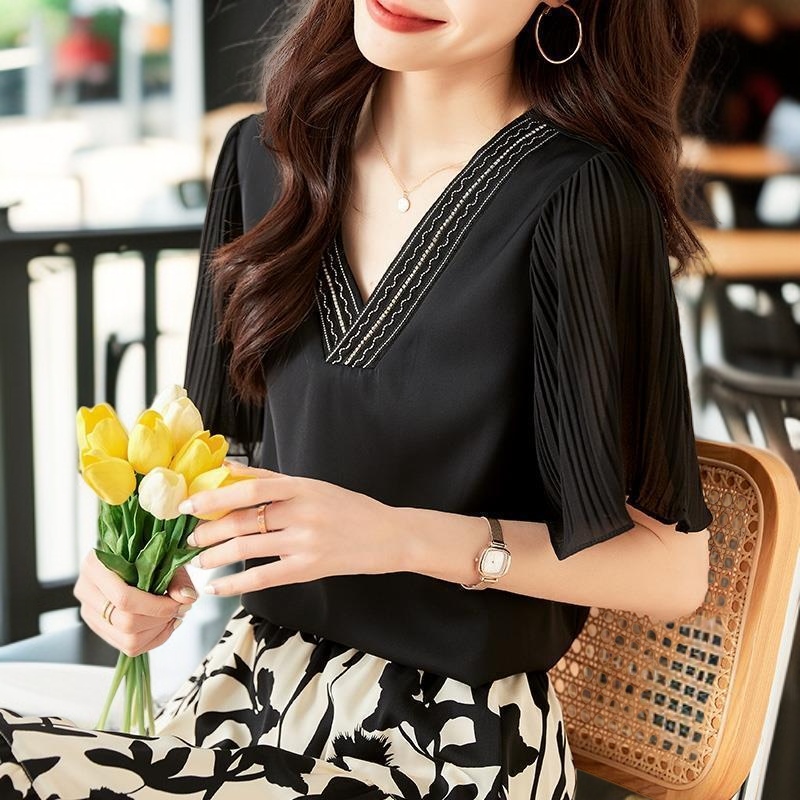 여성 여름 반팔 상의 배 가리는 반팔 화이트 셔츠 봄옷 블라우스 반팔 상의