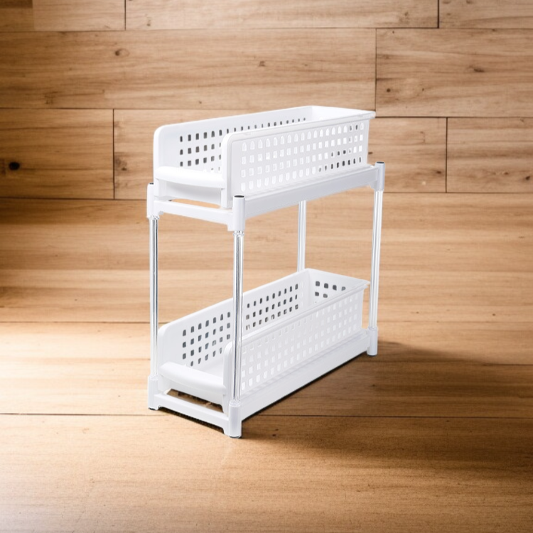 狭スリット二層プラスチック収納ラック