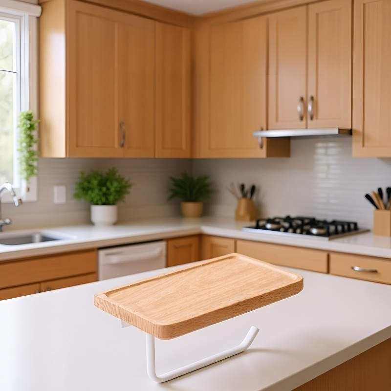 Soporte para papel higiénico de nogal con estante para móvil y almacenamiento para baño