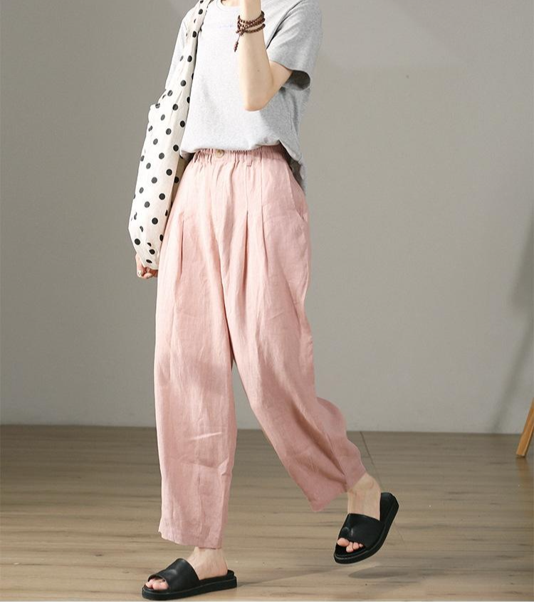 여름 얇은 하이웨스트 와이드 바지 착용 예시