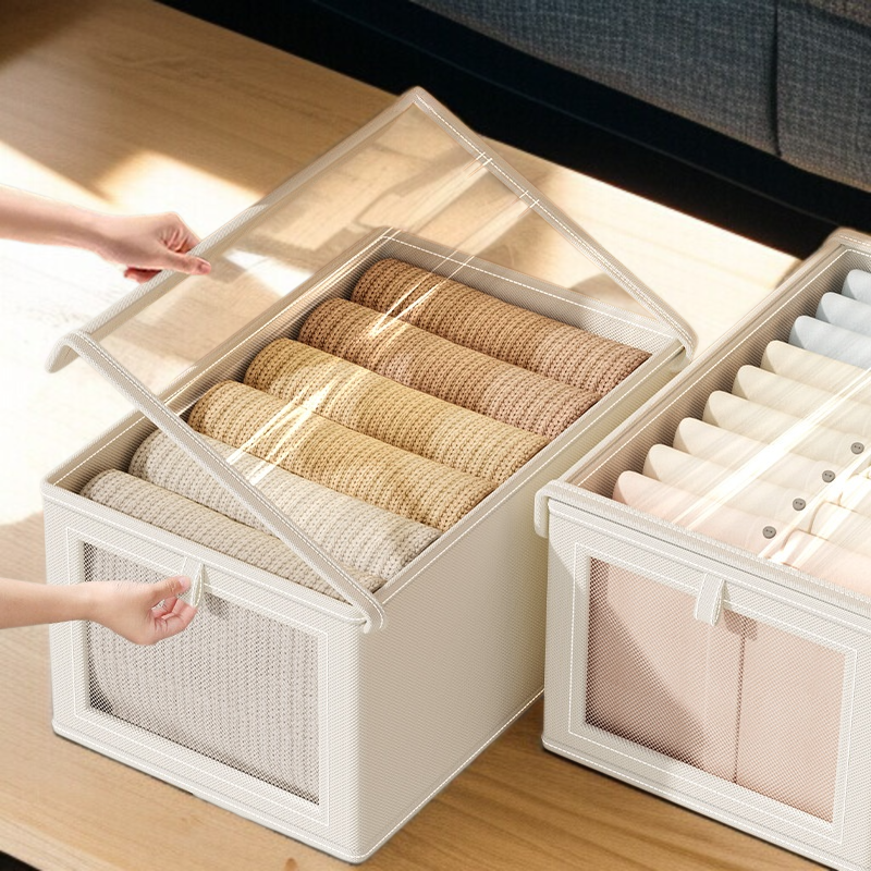 가정용 라지 수납함 접이식 분리 수납 정리함 뚜껑 달린 방진 의류 수납함 옥스포드 베란다 수납함