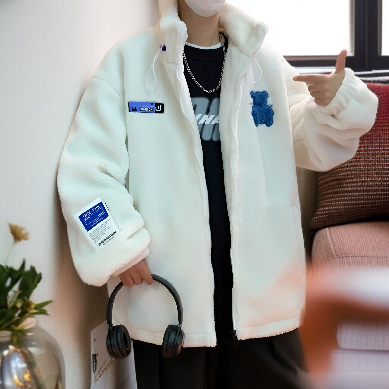 メンズ＆レディース秋冬ボアコットンジャケット 厚手スタンドネック防寒コート