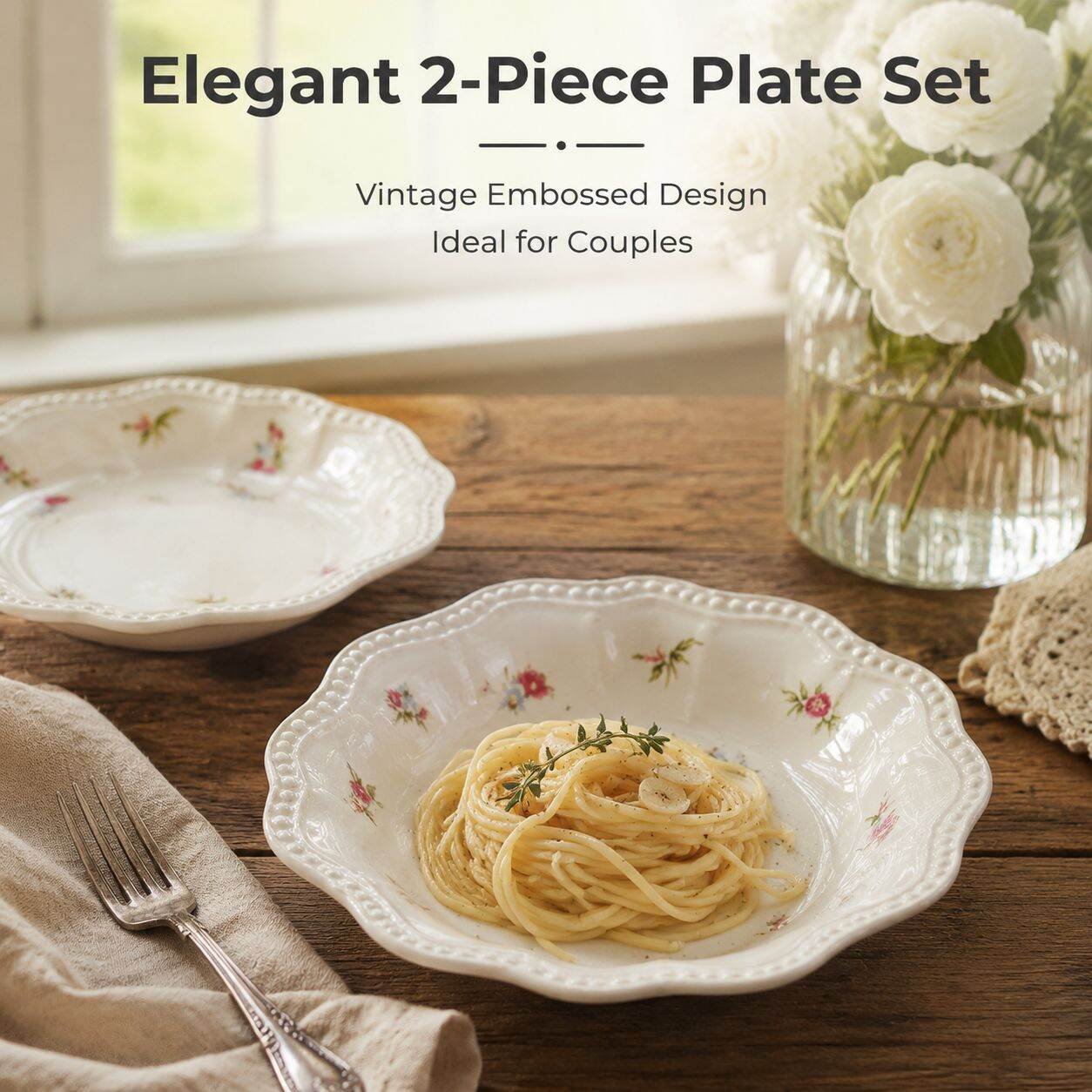 Fleur Ceramic Round Plate 26cm 2-piece Set/Home Gift