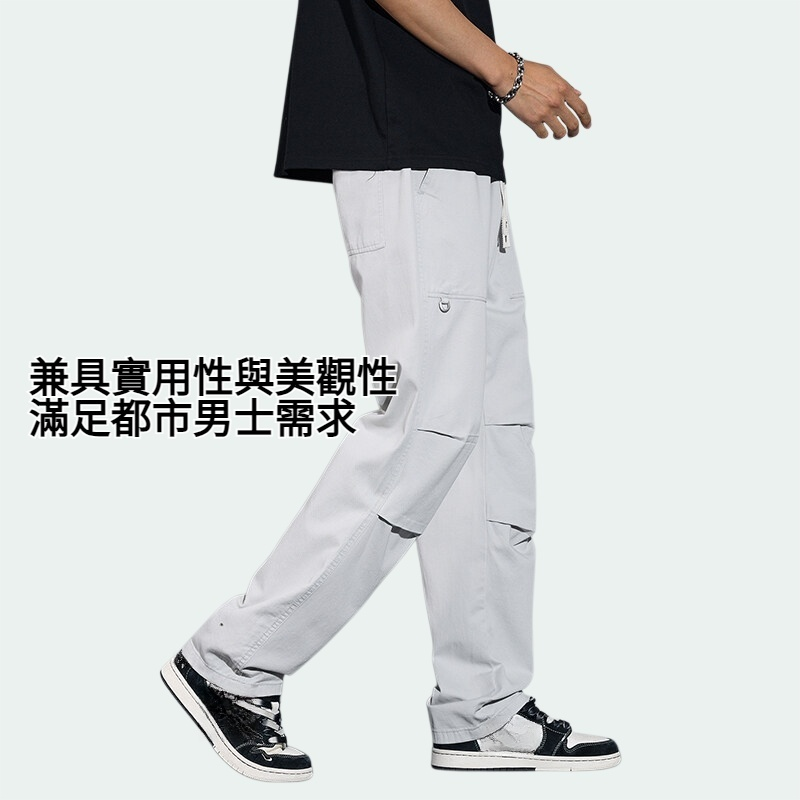 男士春夏季2025新款美式直筒傘兵褲子寬腿工裝休閒長褲子