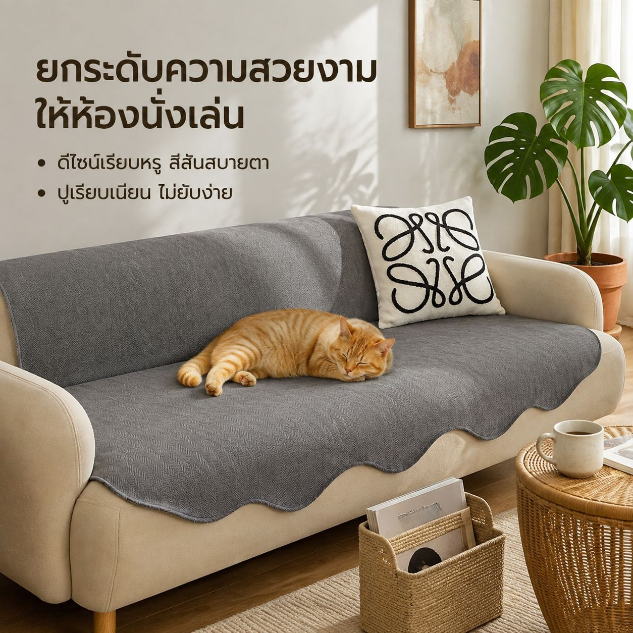 ผ้าคลุมโซฟากันลื่นรุ่นใหม่พร้อมเบาะรองนั่ง