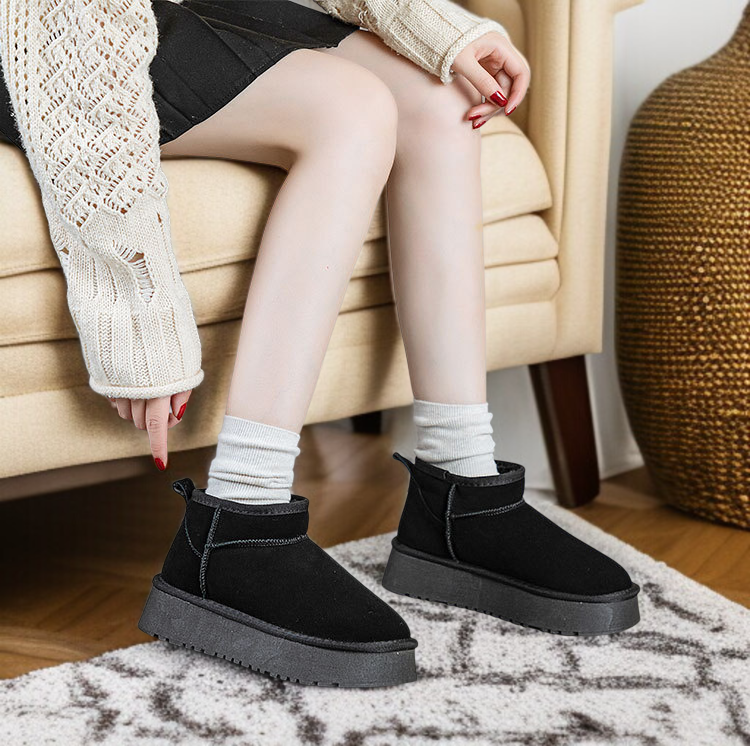 여성 북동부 앵클 부츠 융털 도톰 워커 플랫 스노우 슈즈