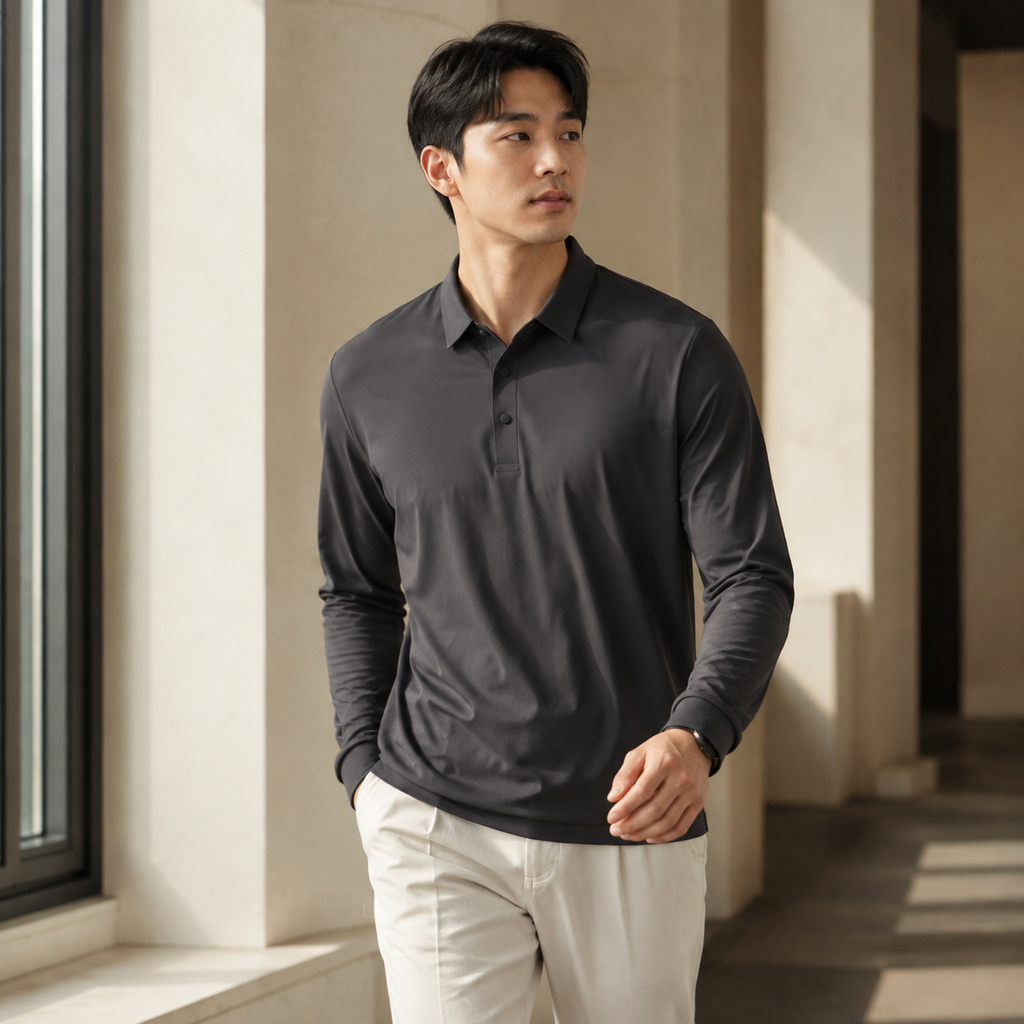 고급스러운 남성용 긴팔 드라이 통기성 폴로 셔츠