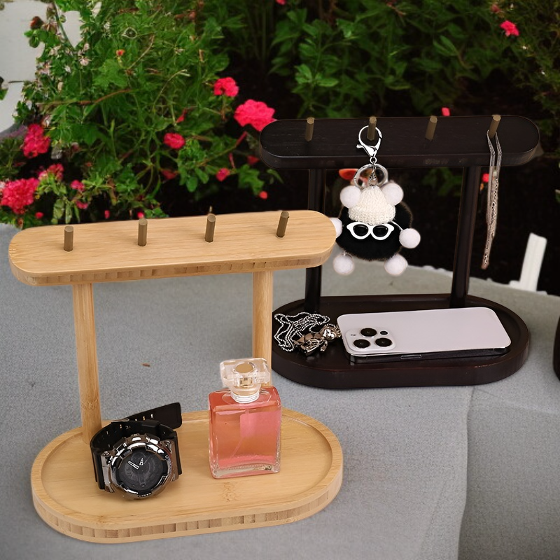 Estante organizador de madera multifuncional para llaves, monedas, tarjetas y teléfono móvil