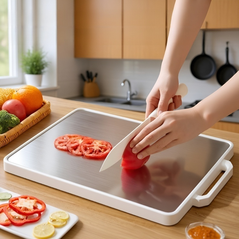 لوحة تقطيع مقاومة للعفن والبكتيريا من فولاذ مقاوم للصدأ، مع وجهين