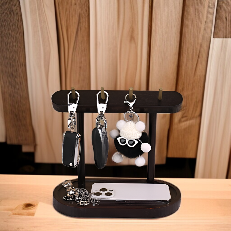 キースタンド 木製 キーフック 鍵置き 時計掛け カードホルダー ジュエリースタンド アクセサリースタンド 小物収納 玄関キー収納 携帯電話収納 コイン収納 木製 見せる収納