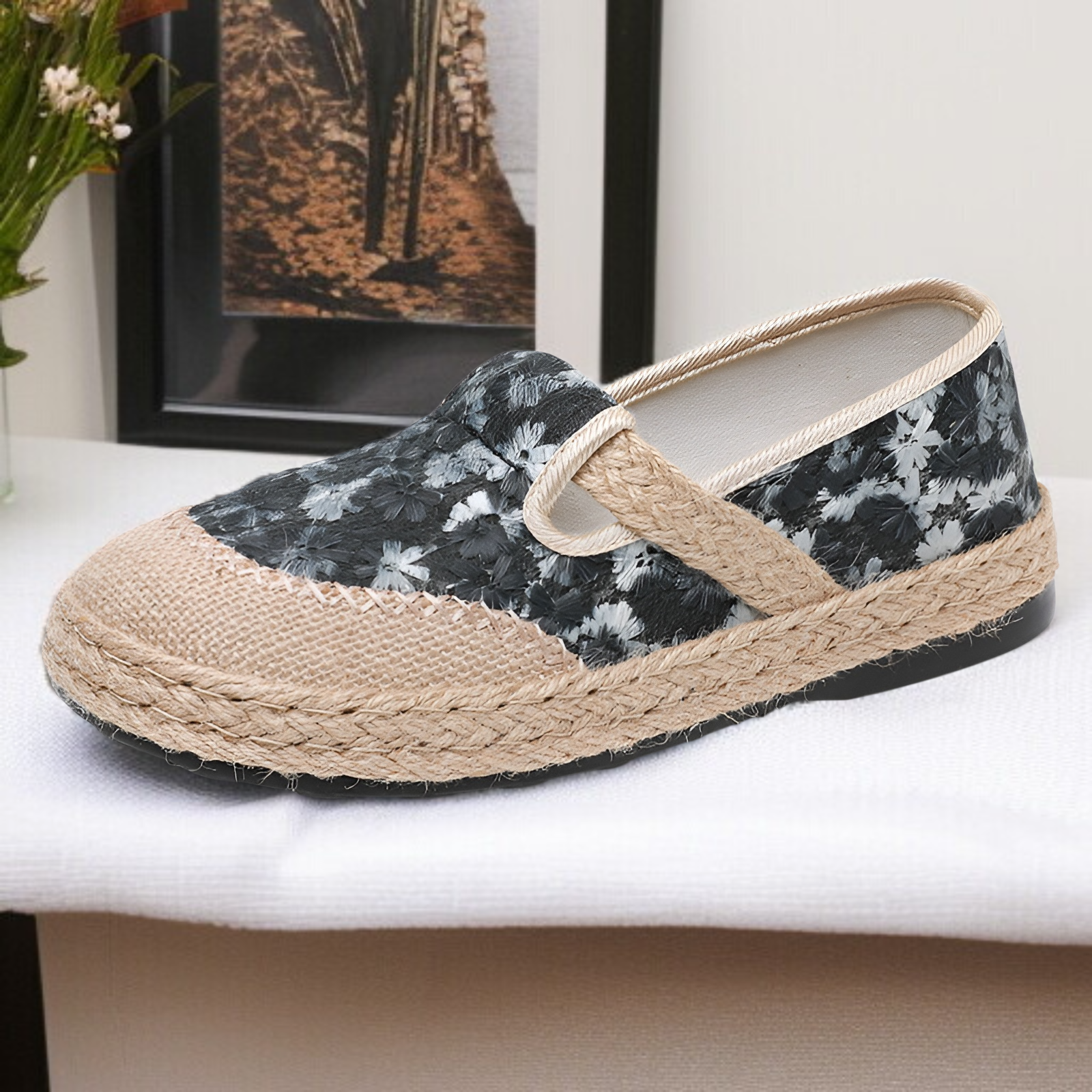 靴レディース春靴新しいエスニックスタイルの母靴リネン古い北京布靴ワンステップ通気性カジュアルシューズ