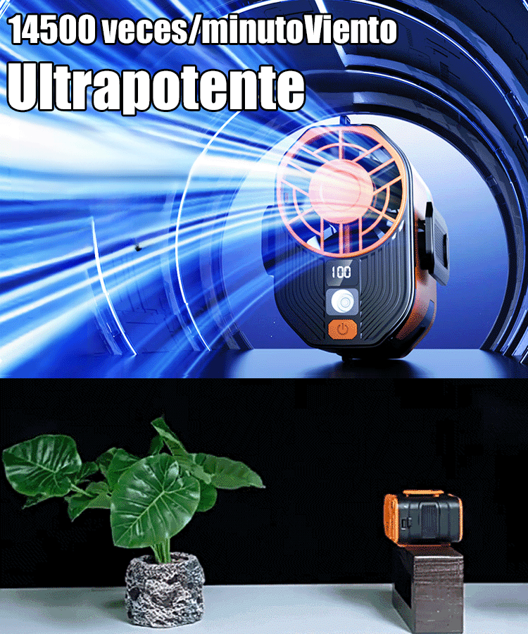 Ventilador de Cintura 3 en 1 (4000mAh): Enfriamiento Rápido 100 Velocidades + Power Bank + Linterna