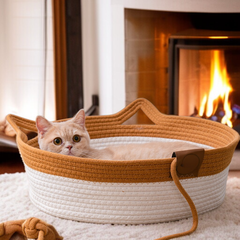 ガマ編みの猫の巣の通気性アップ写真