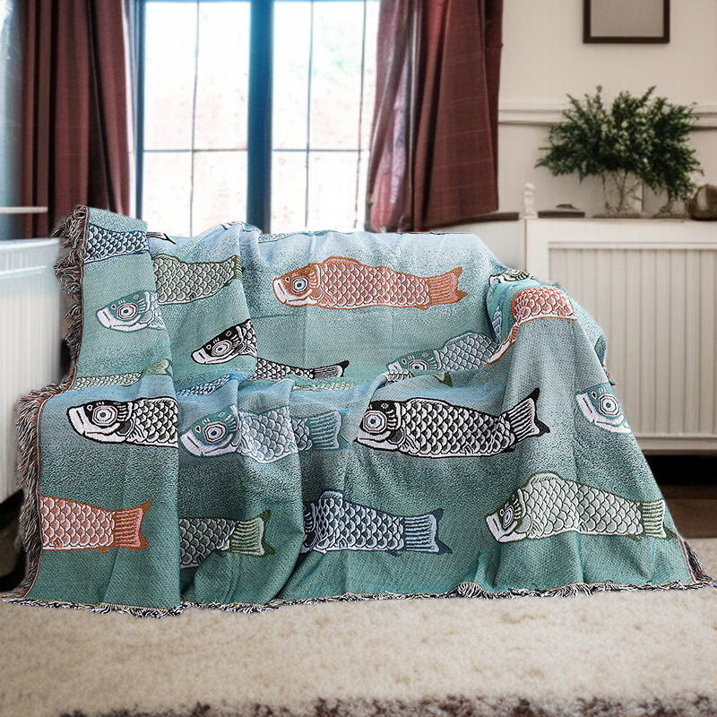 防塵フルカバーソファータオル 鯉装飾カーペット・テーブルクロス ソファブランケット 鯉柄テーブルクロス